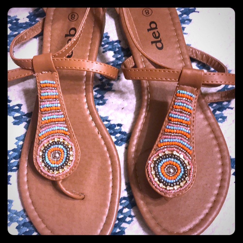 Tan beaded sandals Size 8
